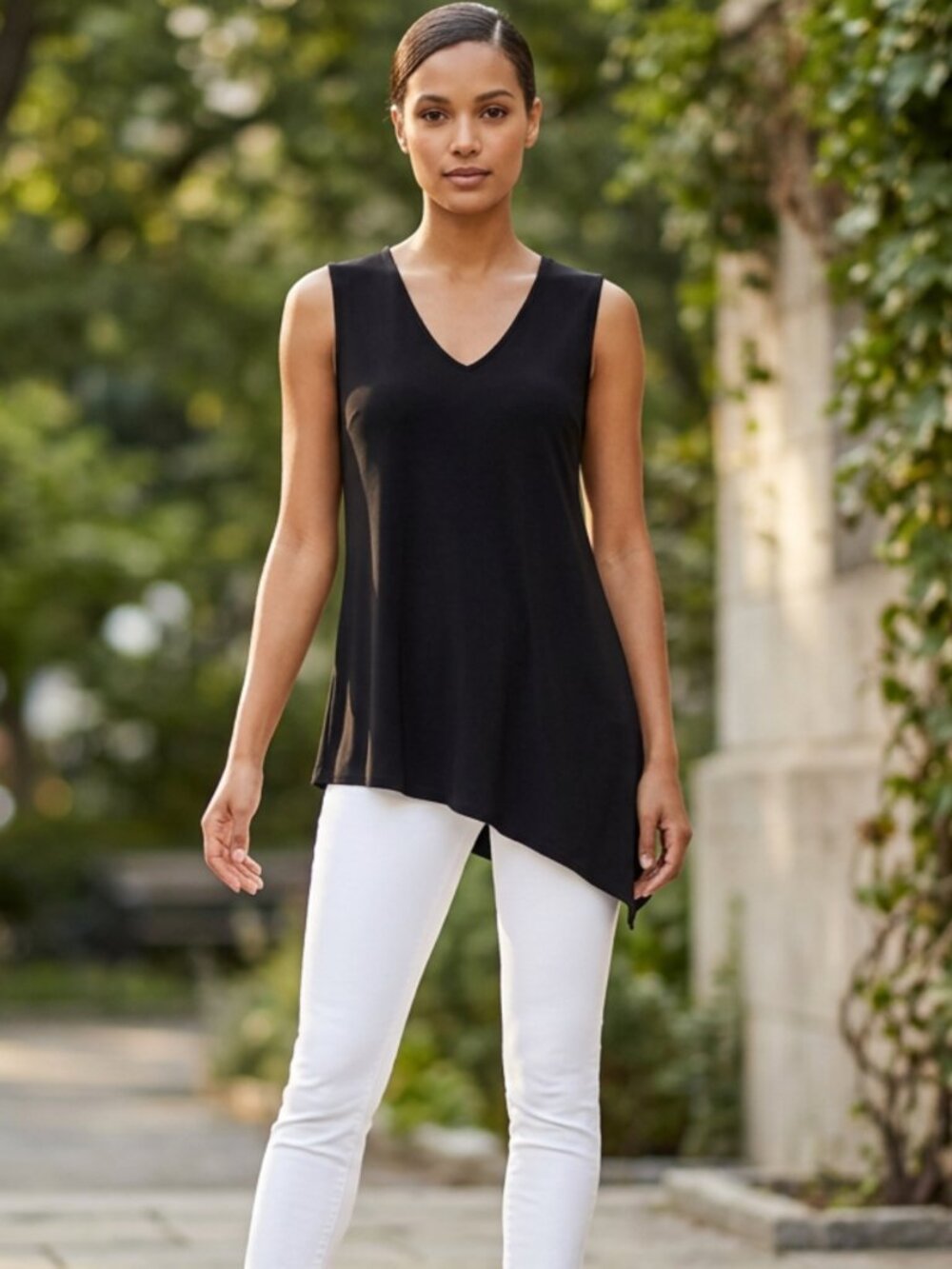 Joseph Ribkoff Black Sleeveless Asymmetrical Hem Tunic Top